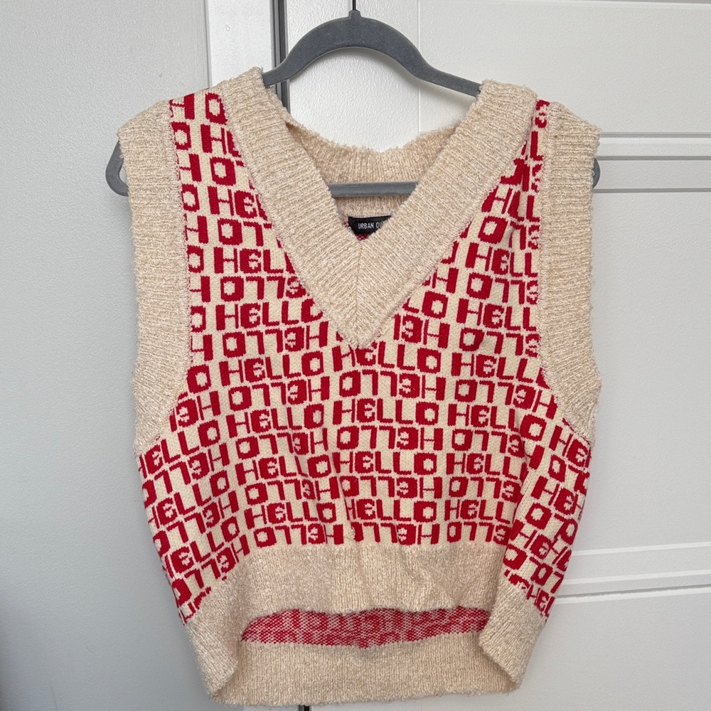Urban Outfitters Red and Cream Sweater Vest